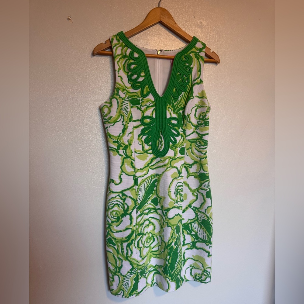 Lilly Pulitzer White Dress with Green Floral Trim